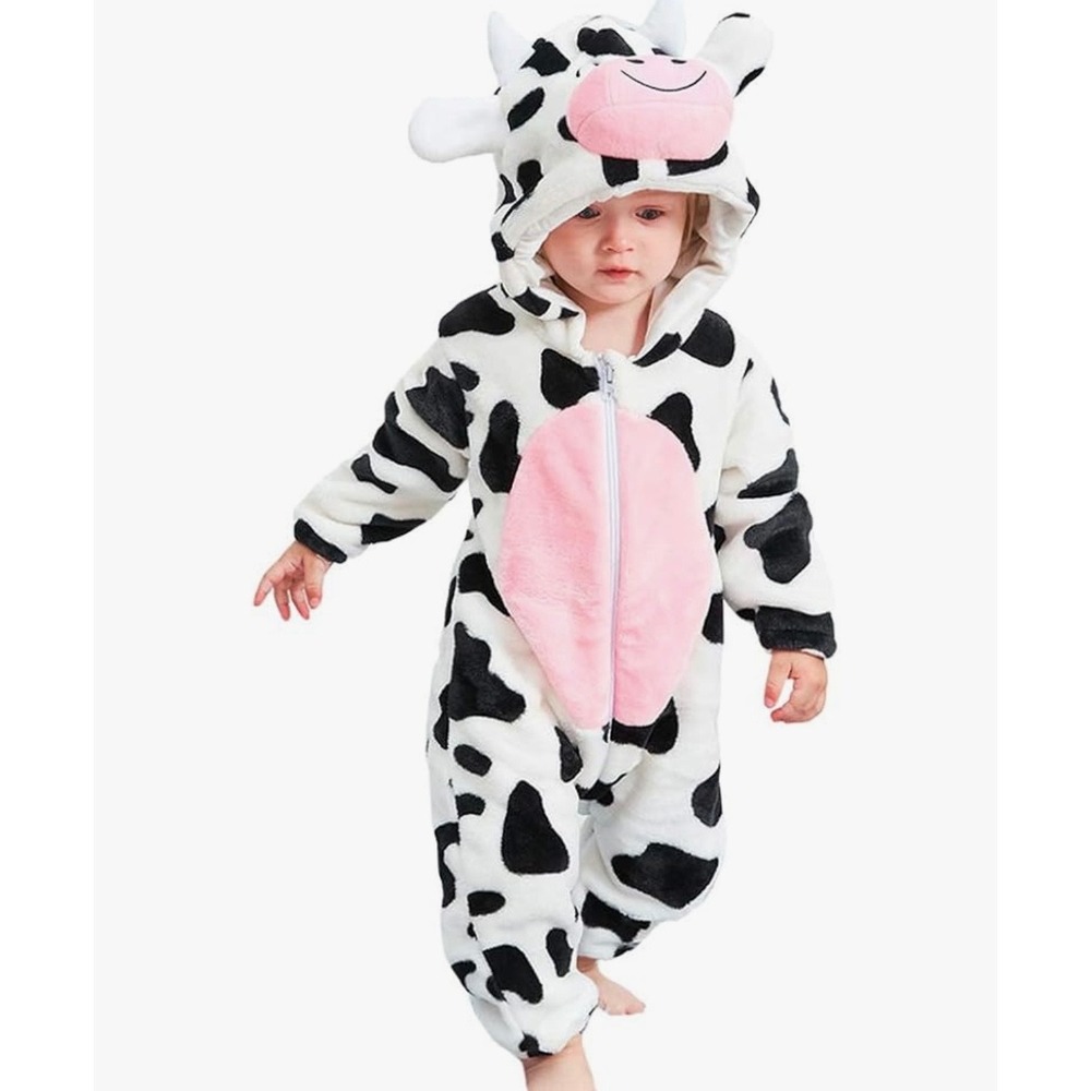 NEW Baby Cow 12-18 Months Fleece‎ Hooded Costume Romper Jumpsuit